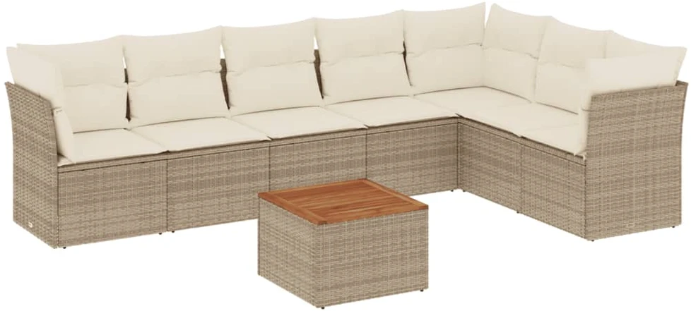 Sofa Sofos komplektas su pagalvėlėmis, 8 dalių, smėlio, poliratanas