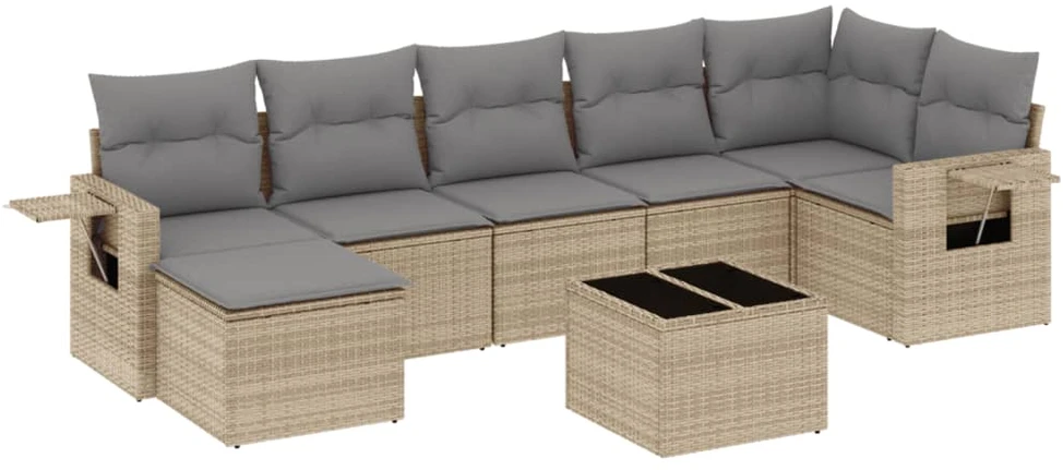 Sofa Sofos komplektas su pagalvėlėmis, 8 dalių, smėlio, poliratanas