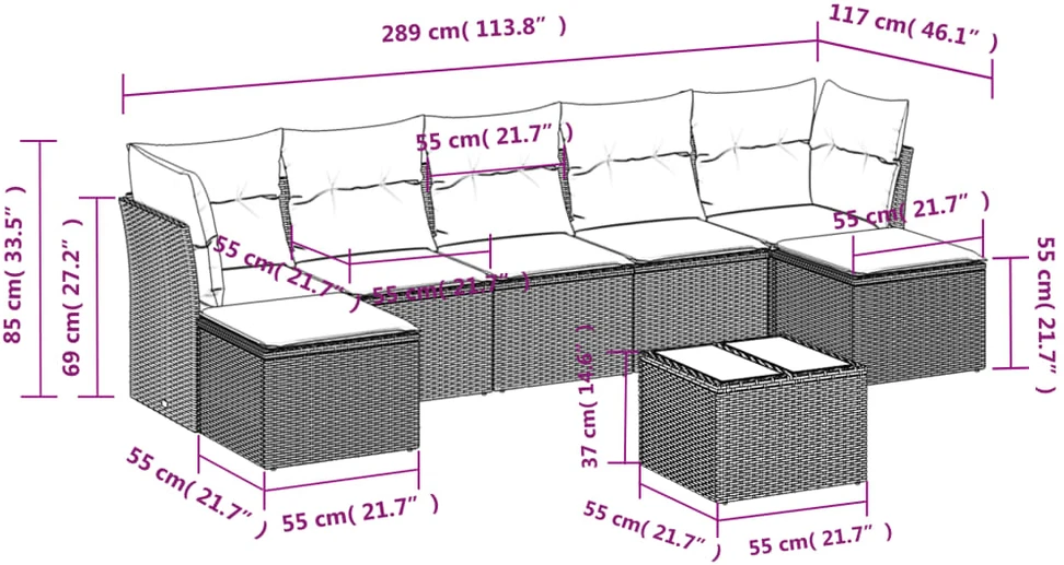 Sofa Sofos komplektas su pagalvėlėmis, 8 dalių, smėlio, poliratanas