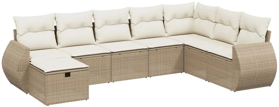 Sofa Sofos komplektas su pagalvėlėmis, 8 dalių, smėlio, poliratanas