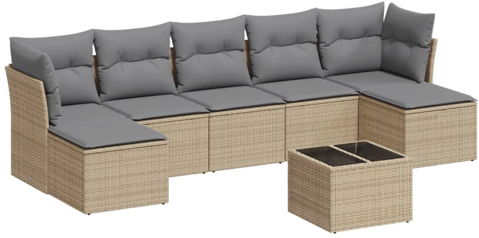 Sofa Sofos komplektas su pagalvėlėmis, 8 dalių, smėlio, poliratanas