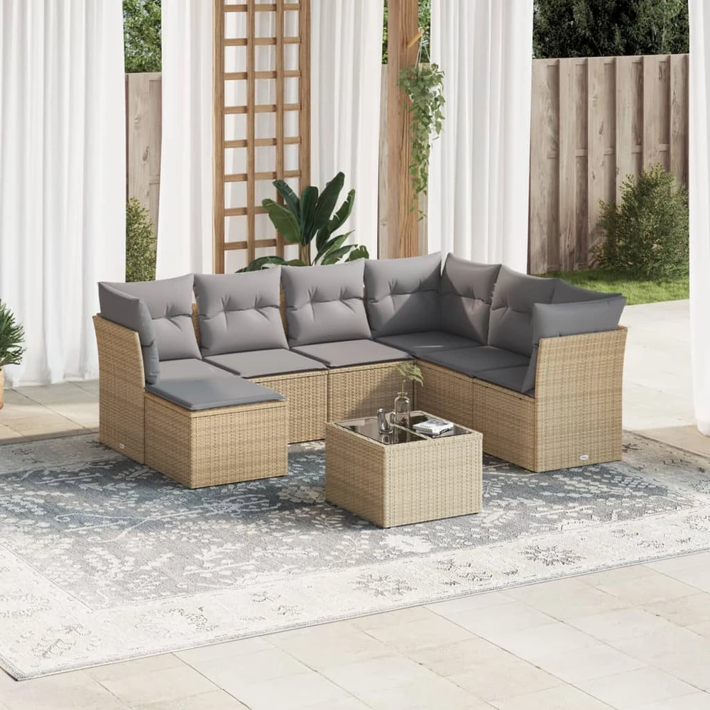 Sofa Sofos komplektas su pagalvėlėmis, 8 dalių, smėlio, poliratanas