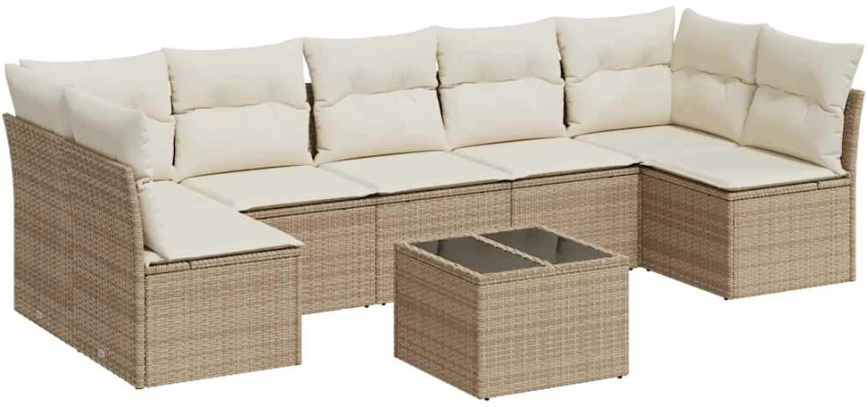 Sofa Sofos komplektas su pagalvėlėmis, 8 dalių, smėlio, poliratanas
