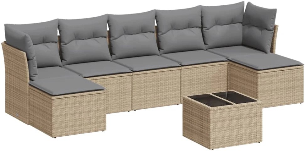 Sofa Sofos komplektas su pagalvėlėmis, 8 dalių, smėlio, poliratanas