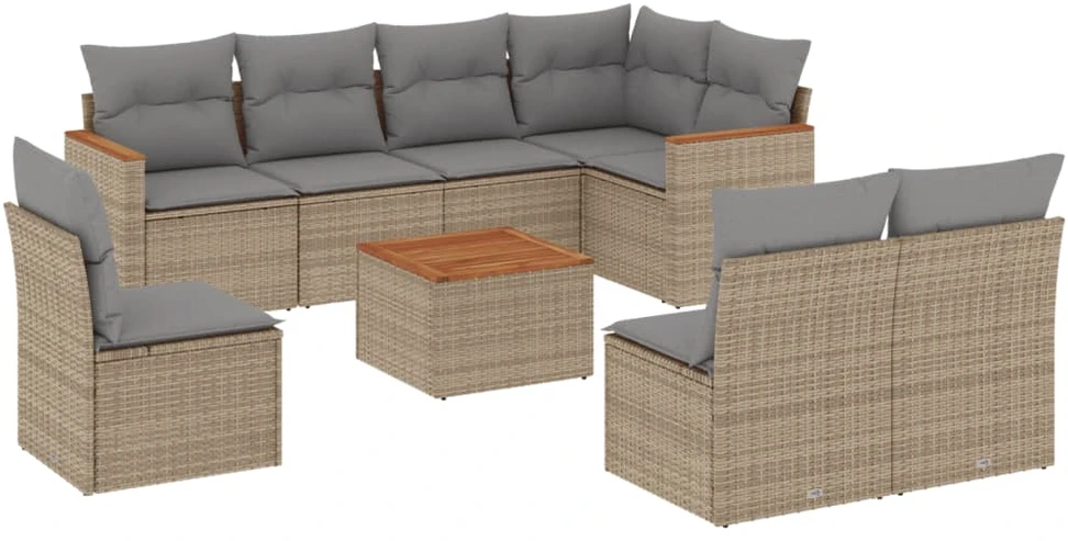 Sofa Sofos komplektas su pagalvėlėmis, 9 dalių, smėlio, poliratanas