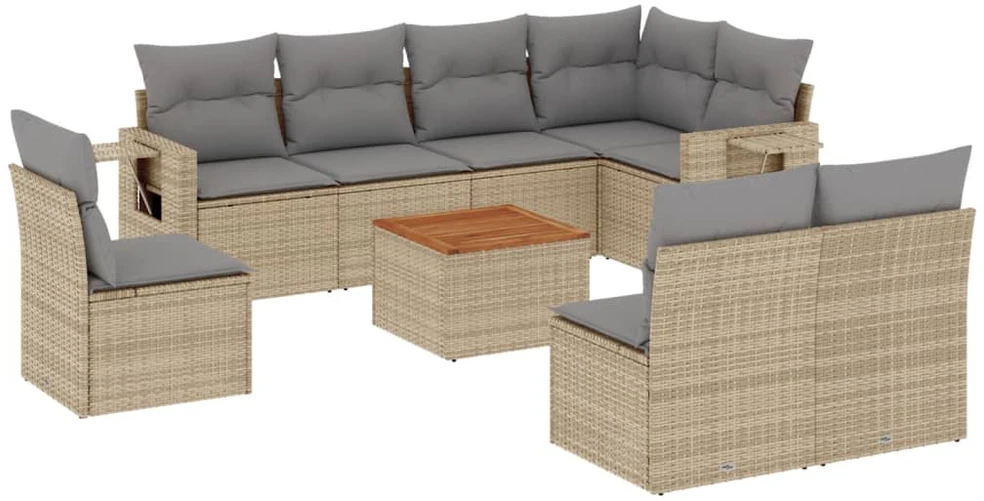 Sofa Sofos komplektas su pagalvėlėmis, 9 dalių, smėlio, poliratanas