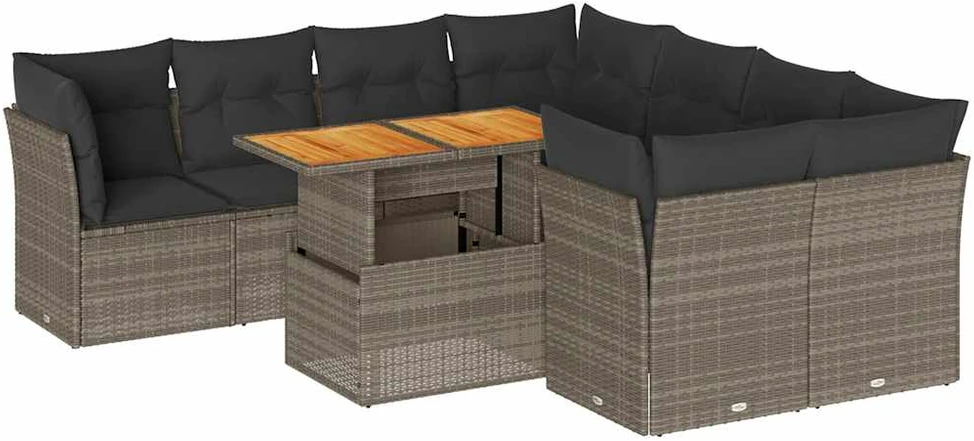 Sofa Sofos komplektas su pagalvėlėmis, 9 dalių, pilkas, poliratanas