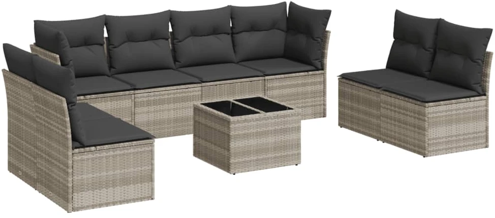 Sofa Sofos komplektas su pagalvėlėmis, 9 dalių, pilkas, poliratanas
