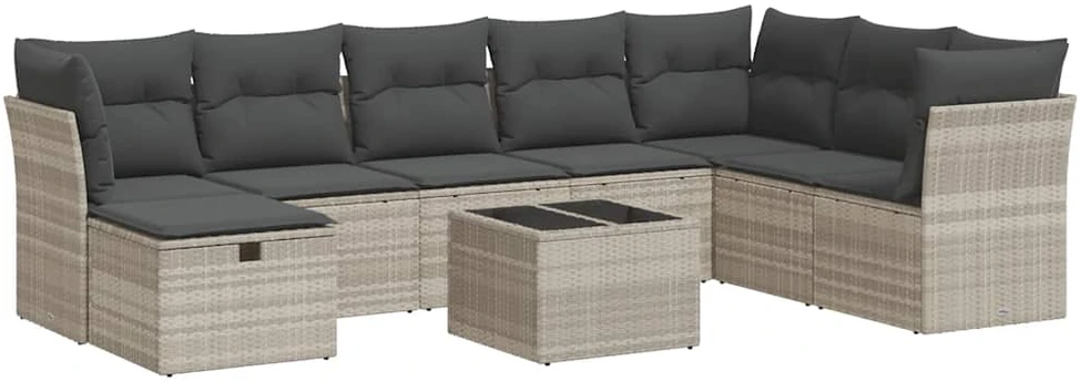 Sofa Sofos komplektas su pagalvėlėmis, 9 dalių, pilkas, poliratanas