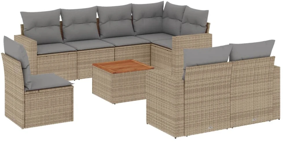 Sofa Sofos komplektas su pagalvėlėmis, 9 dalių, smėlio, poliratanas