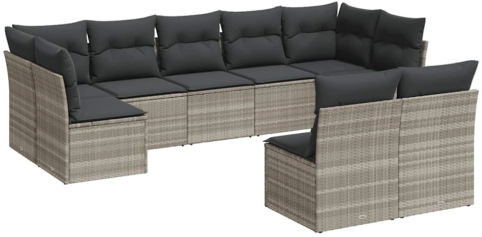 Sofa Sofos komplektas su pagalvėlėmis, 9 dalių, pilkas, poliratanas