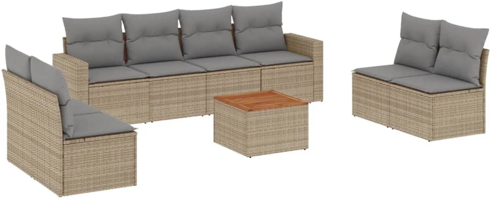 Sofa Sofos komplektas su pagalvėlėmis, 9 dalių, smėlio, poliratanas