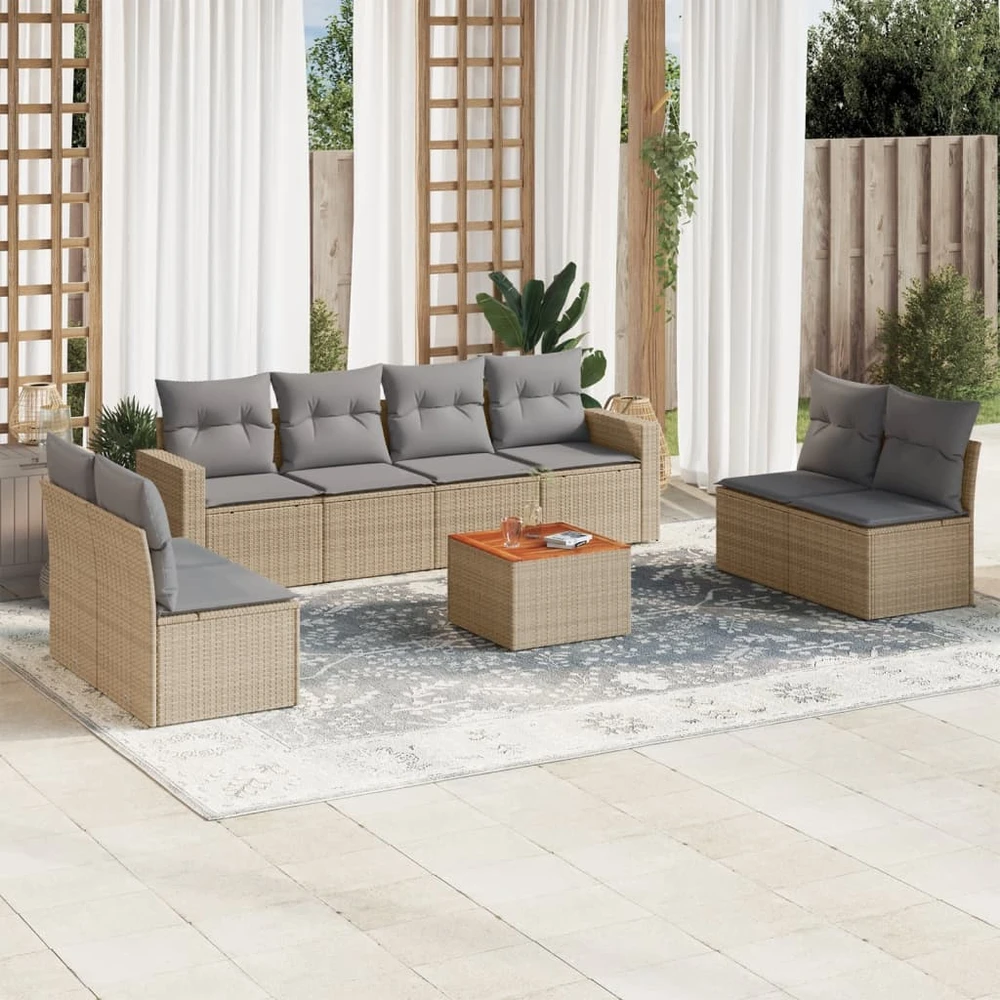 Sofa Sofos komplektas su pagalvėlėmis, 9 dalių, smėlio, poliratanas