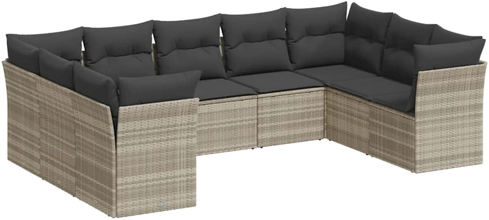Sofa Sofos komplektas su pagalvėlėmis, 9 dalių, pilkas, poliratanas