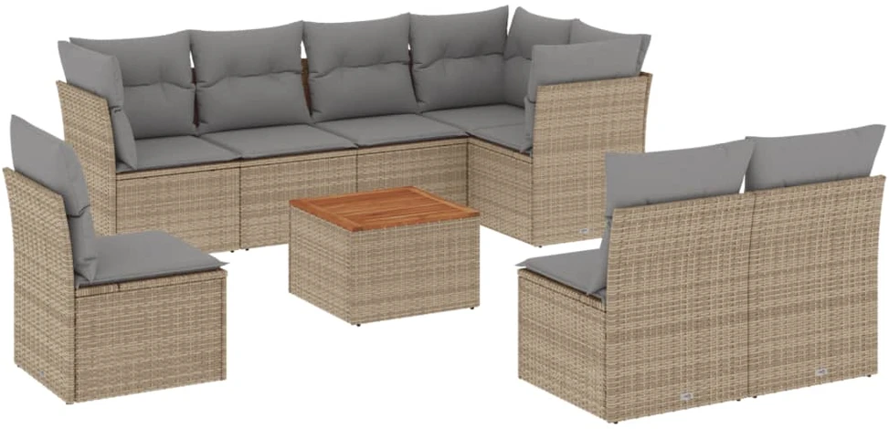 Sofa Sofos komplektas su pagalvėlėmis, 9 dalių, smėlio, poliratanas