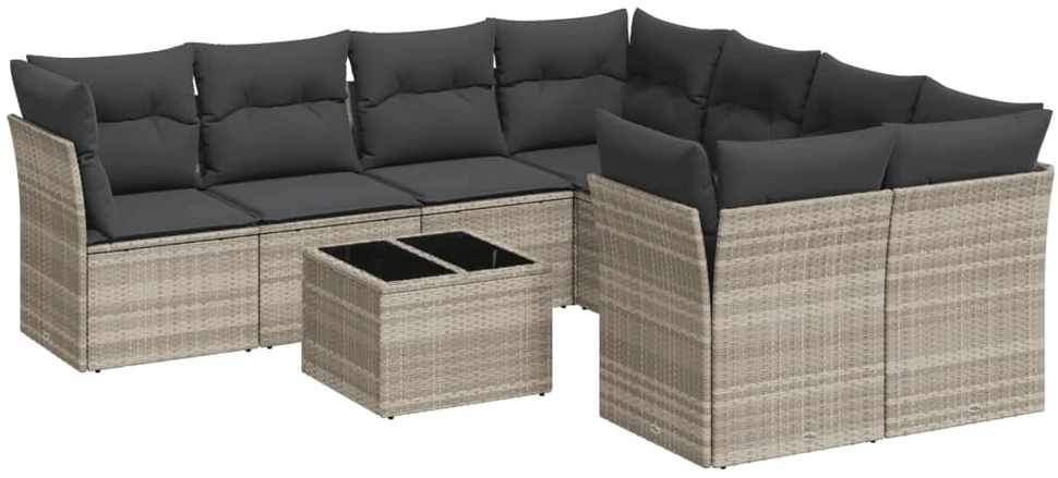 Sofa Sofos komplektas su pagalvėlėmis, 9 dalių, pilkas, poliratanas