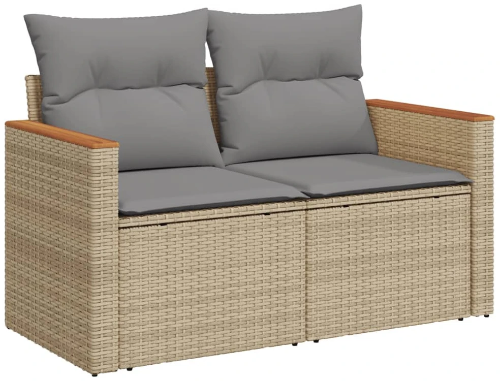 Sofa Sofos komplektas su pagalvėlėmis, 9 dalių, smėlio, poliratanas