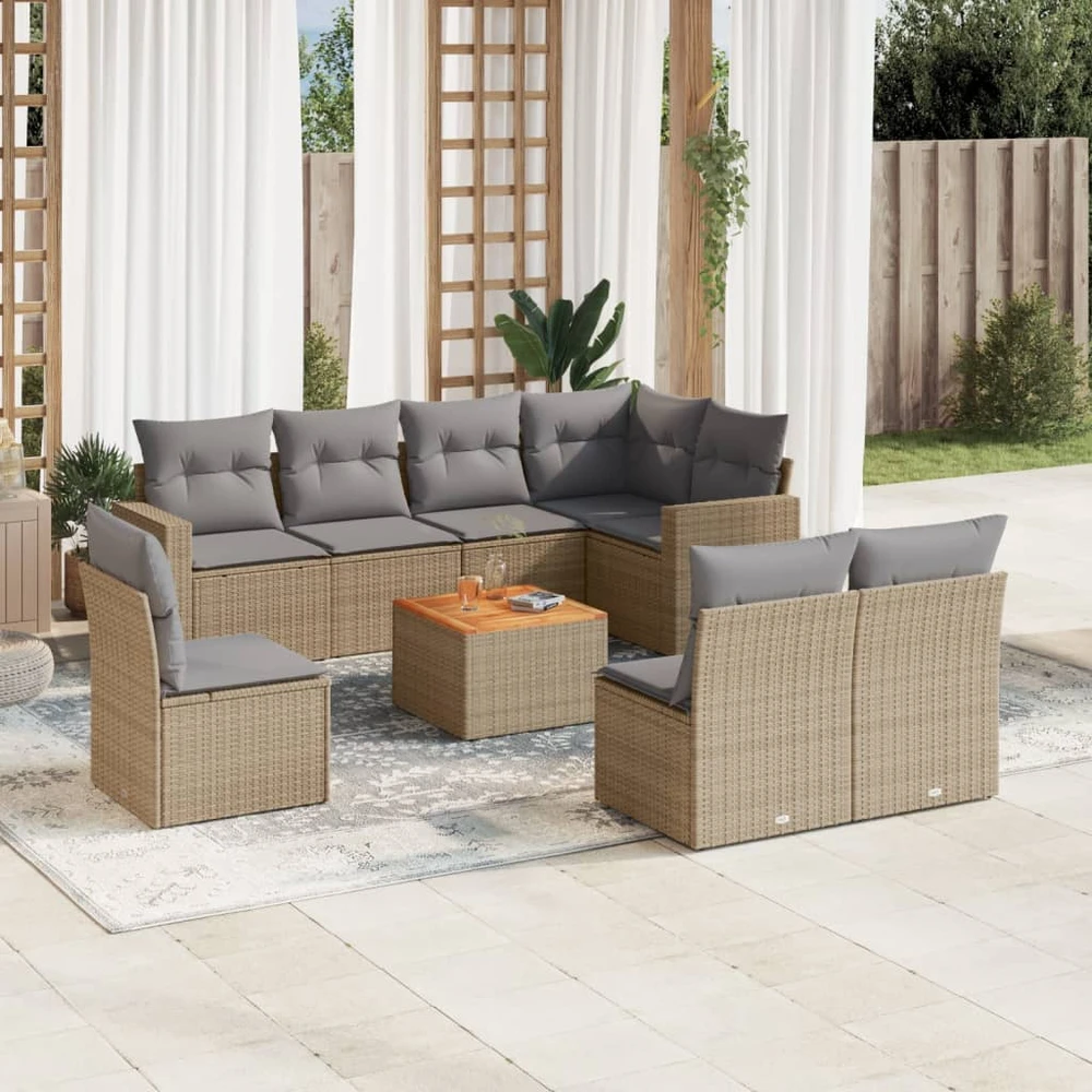 Sofa Sofos komplektas su pagalvėlėmis, 9 dalių, smėlio, poliratanas