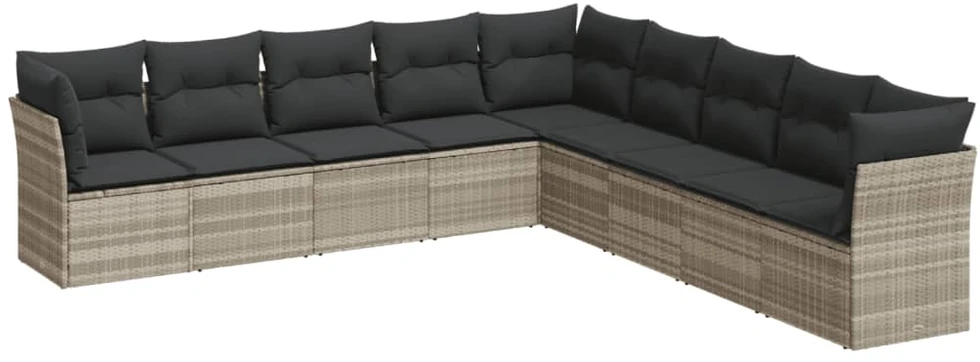 Sofa Sofos komplektas su pagalvėlėmis, 9 dalių, pilkas, poliratanas