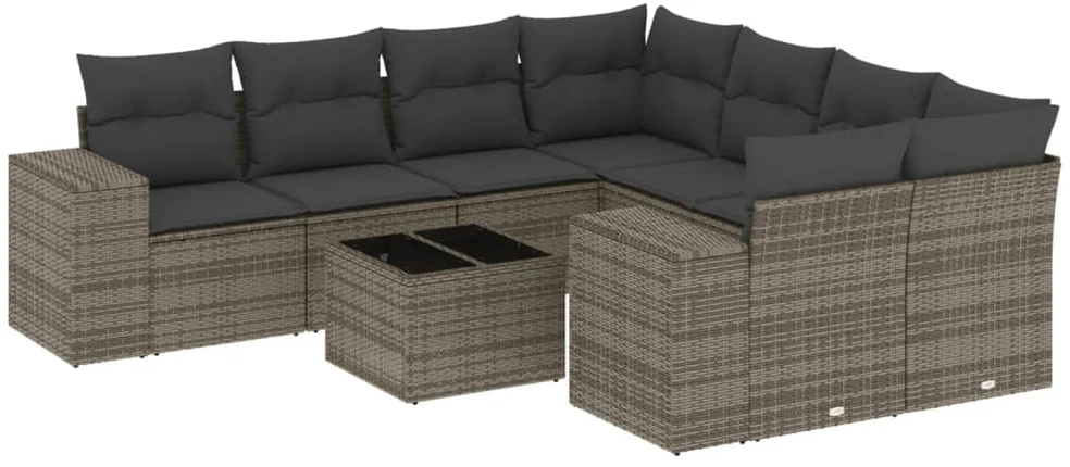 Sofa Sofos komplektas su pagalvėlėmis, 9 dalių, pilkas, poliratanas