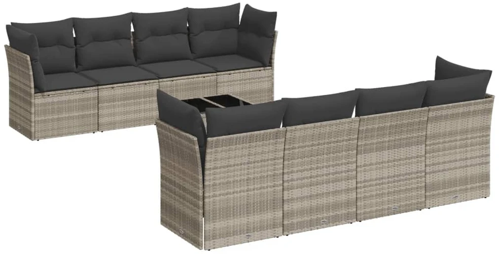 Sofa Sofos komplektas su pagalvėlėmis, 9 dalių, pilkas, poliratanas