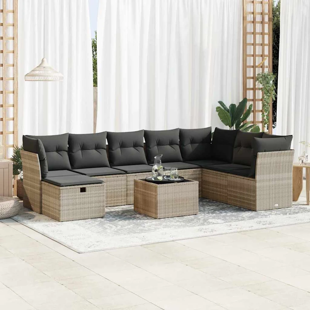 Sofa Sofos komplektas su pagalvėlėmis, 9 dalių, pilkas, poliratanas
