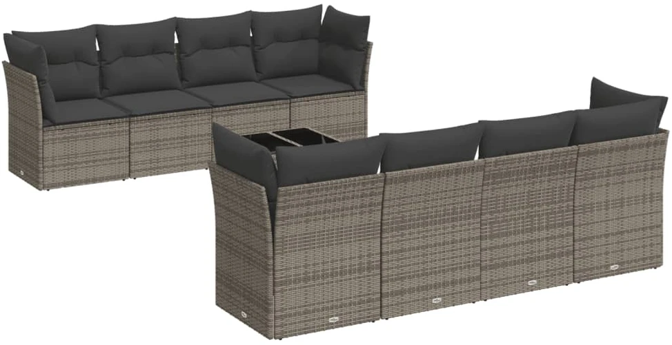 Sofa Sofos komplektas su pagalvėlėmis, 9 dalių, pilkas, poliratanas