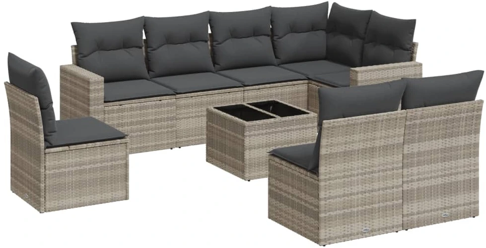 Sofa Sofos komplektas su pagalvėlėmis, 9 dalių, pilkas, poliratanas