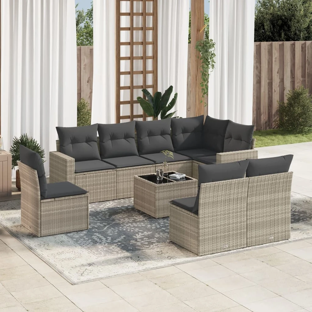 Sofa Sofos komplektas su pagalvėlėmis, 9 dalių, pilkas, poliratanas