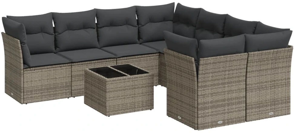 Sofa Sofos komplektas su pagalvėlėmis, 9 dalių, pilkas, poliratanas