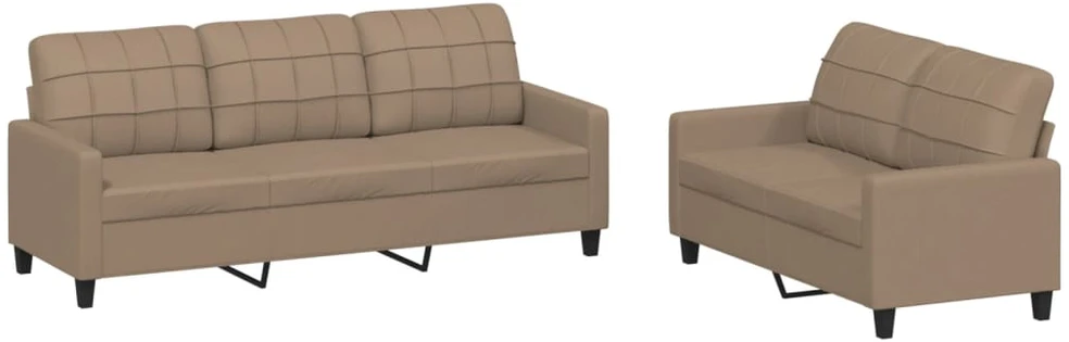 Sofa Sofos komplektas su pagalvėmis, 2 dalių, kapučino, dirbtinė oda