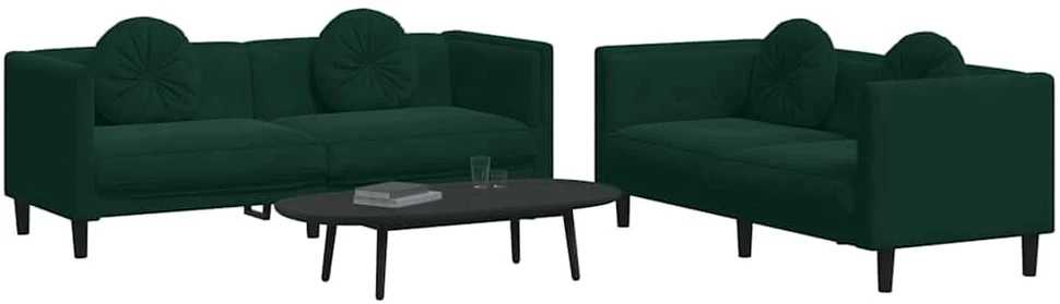 Sofa Sofos komplektas su pagalvėmis, 2 dalių, žalias, aksomas