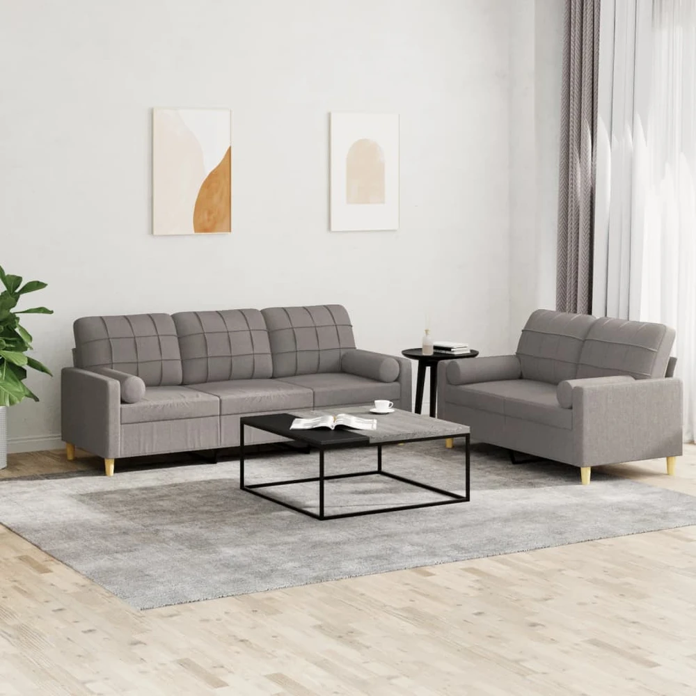 Sofa Sofos komplektas su pagalvėmis, 2 dalių, taupe, audinys