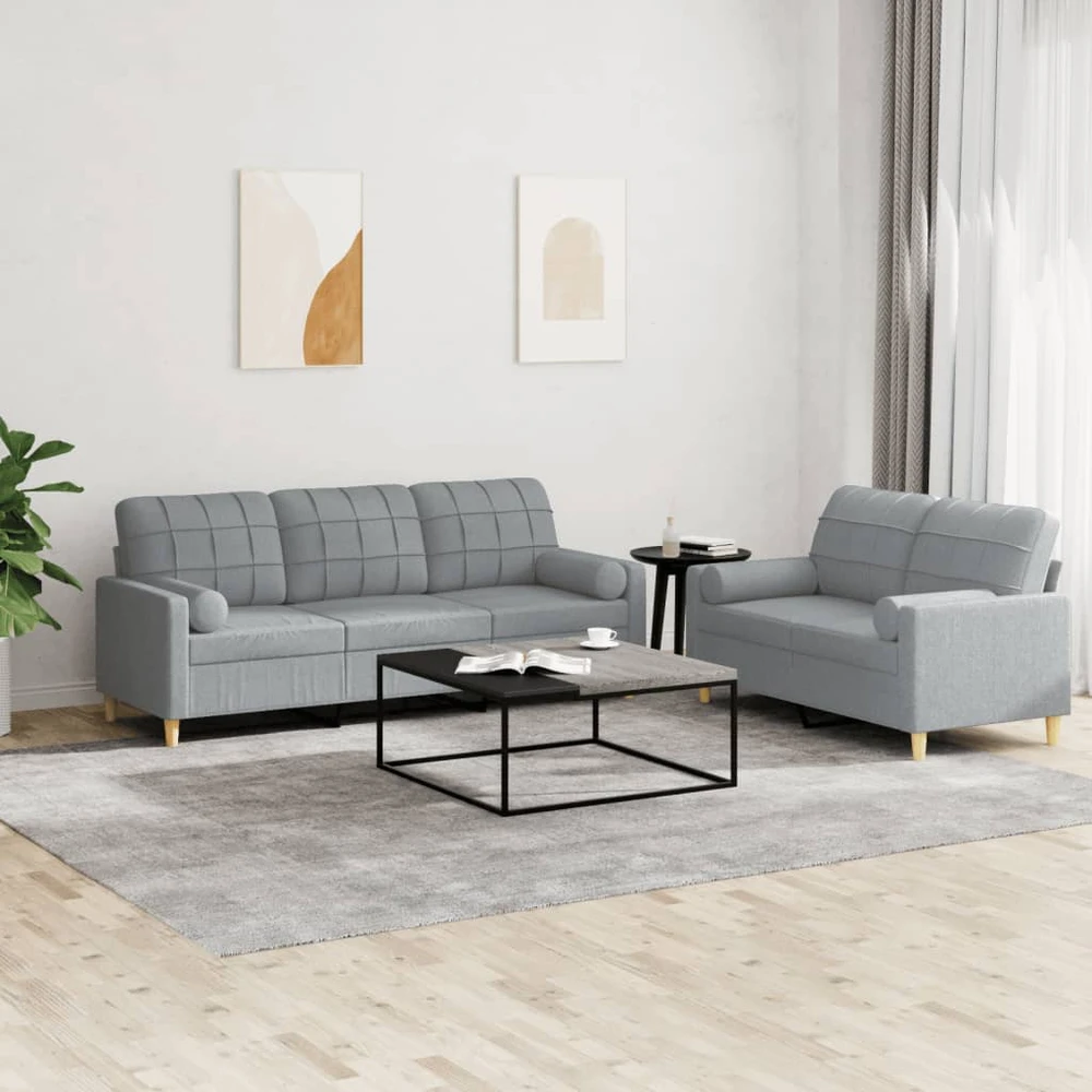 Sofa Sofos komplektas su pagalvėmis, 2 dalių, pilkas, audinys