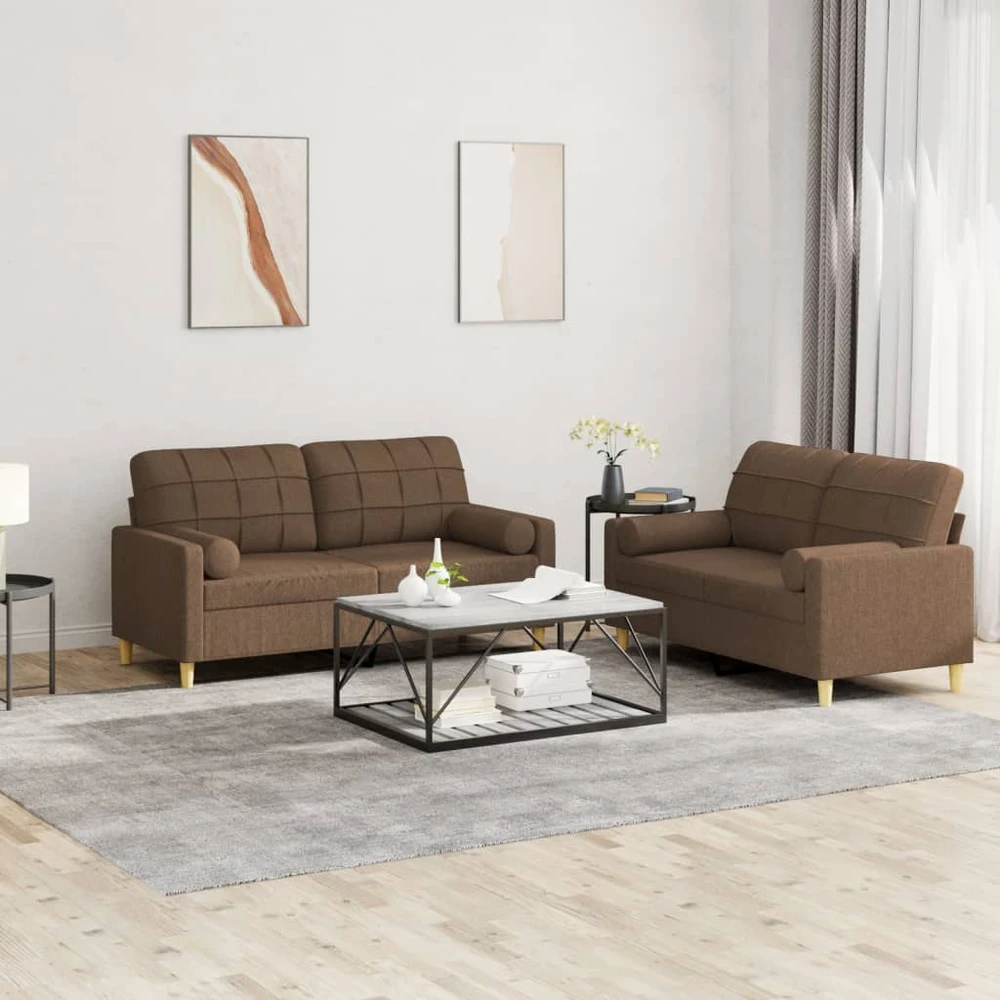 Sofa Sofos komplektas su pagalvėmis, 2 dalių, rudas, audinys