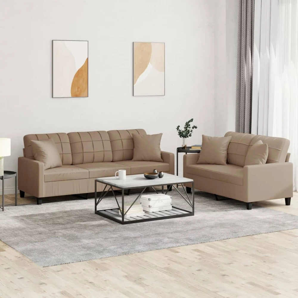 Sofa Sofos komplektas su pagalvėmis, 2 dalių, kapučino, dirbtinė oda