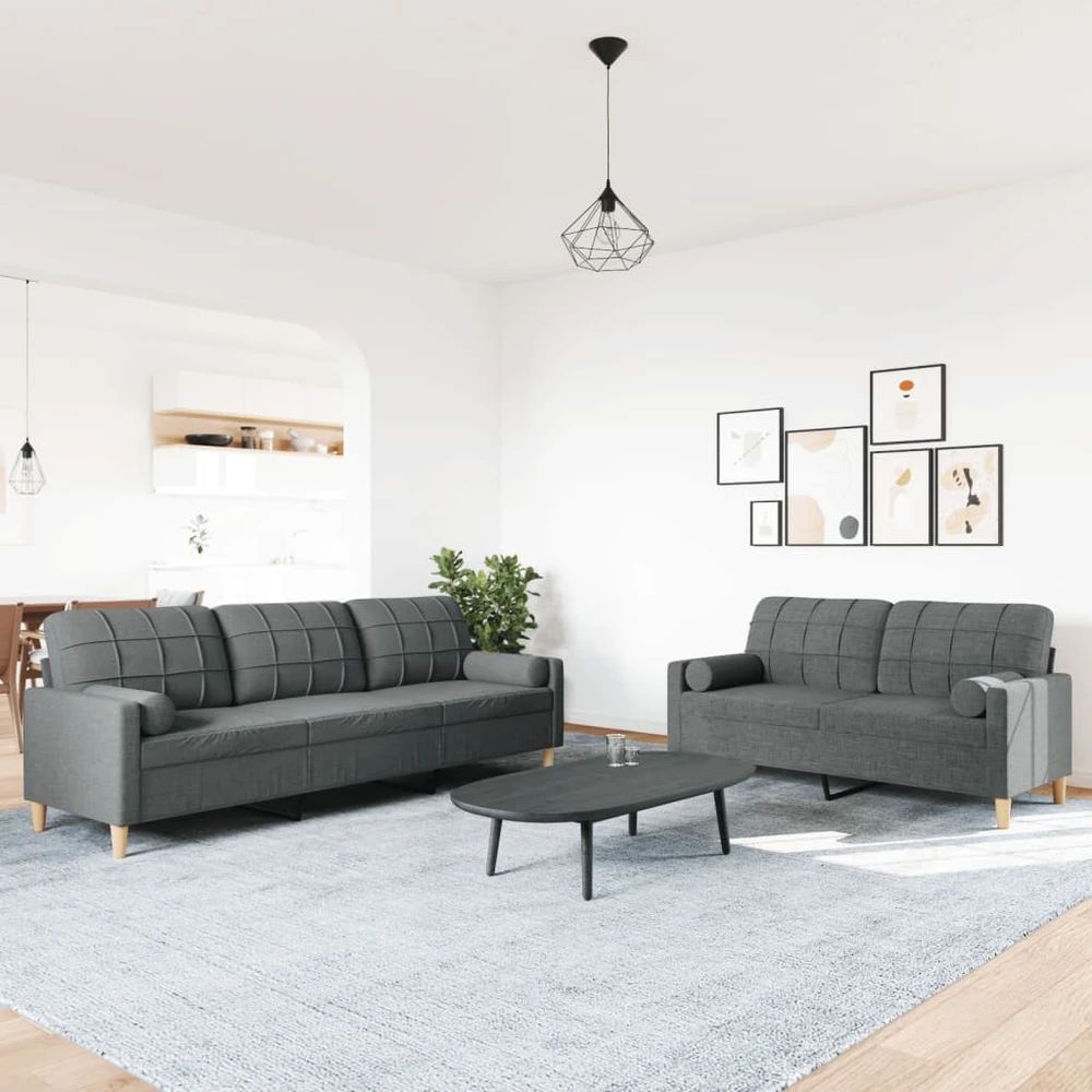 Sofa Sofos komplektas su pagalvėmis, 2 dalių, pilkas, audinys