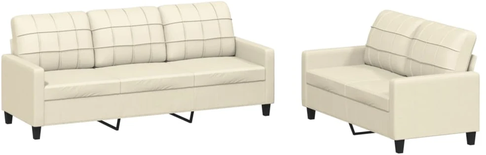 Sofa Sofos komplektas su pagalvėmis, 2 dalių, kreminis, dirbtinė oda