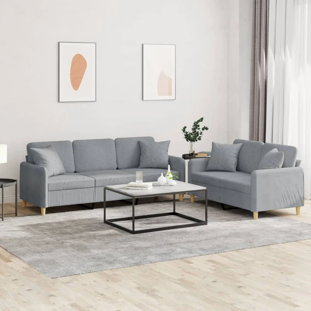 Sofa Sofos komplektas su pagalvėmis, 2 dalių, pilkas, audinys