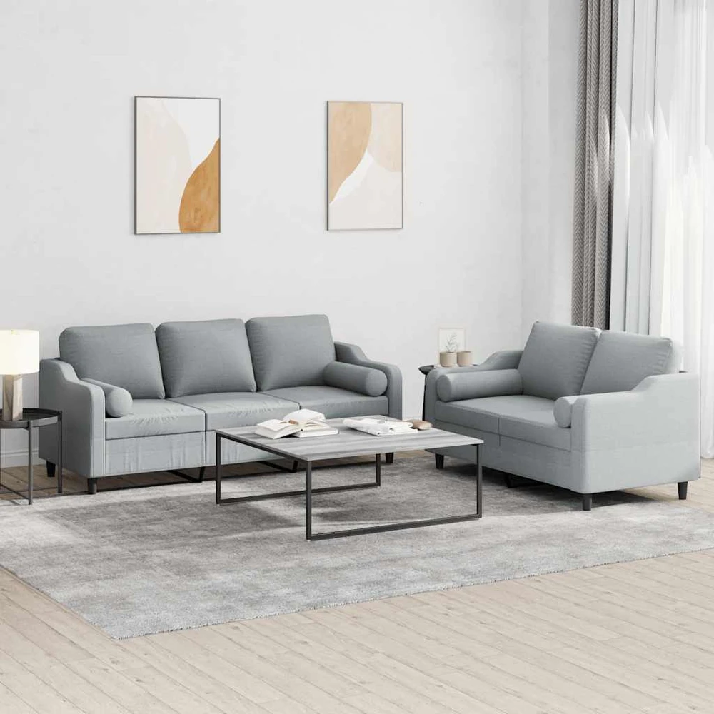 Sofa Sofos komplektas su pagalvėmis, 2 dalių, pilkas, audinys