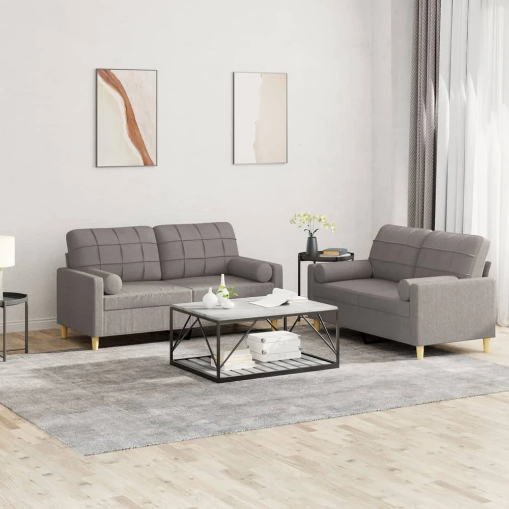 Sofa Sofos komplektas su pagalvėmis, 2 dalių, taupe, audinys