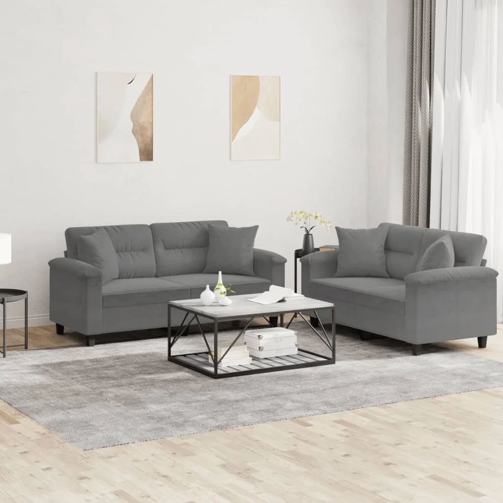 Sofa Sofos komplektas su pagalvėmis, 2 dalių, pilkas, audinys