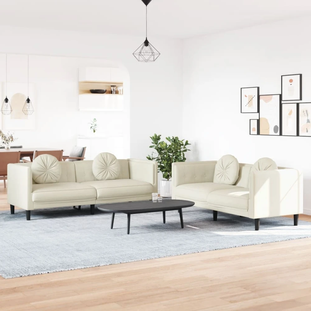 Sofa Sofos komplektas su pagalvėmis, 2 dalių, kreminis, aksomas