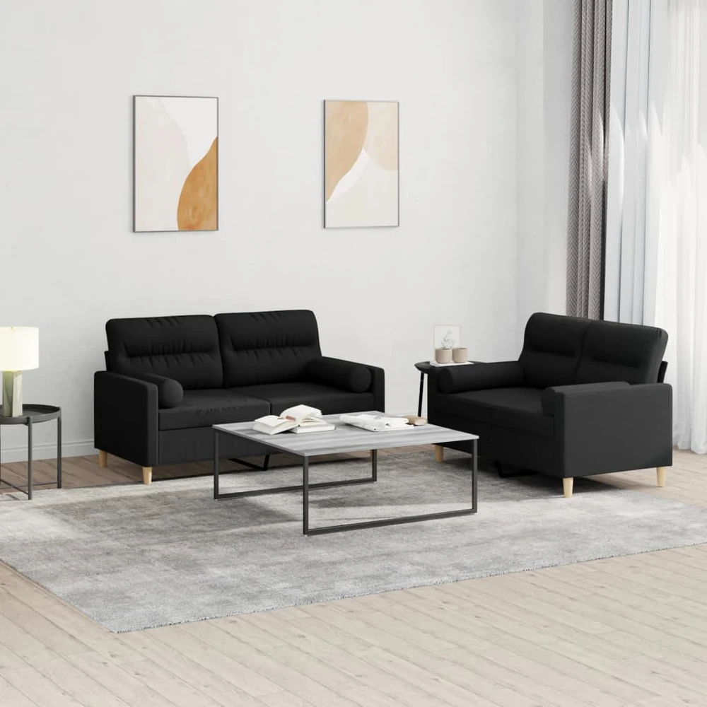 Sofa Sofos komplektas su pagalvėmis, 2 dalių, juodas, audinys