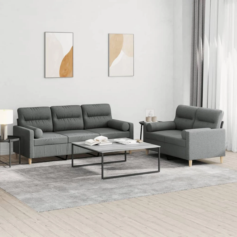 Sofa Sofos komplektas su pagalvėmis, 2 dalių, pilkas, audinys