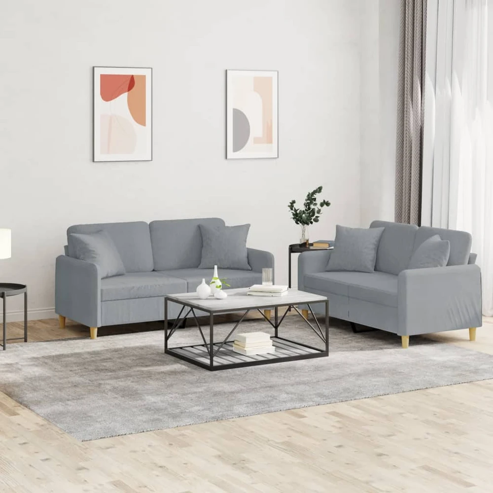Sofa Sofos komplektas su pagalvėmis, 2 dalių, pilkas, audinys