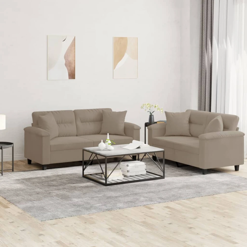Sofa Sofos komplektas su pagalvėmis, 2 dalių, taupe, audinys