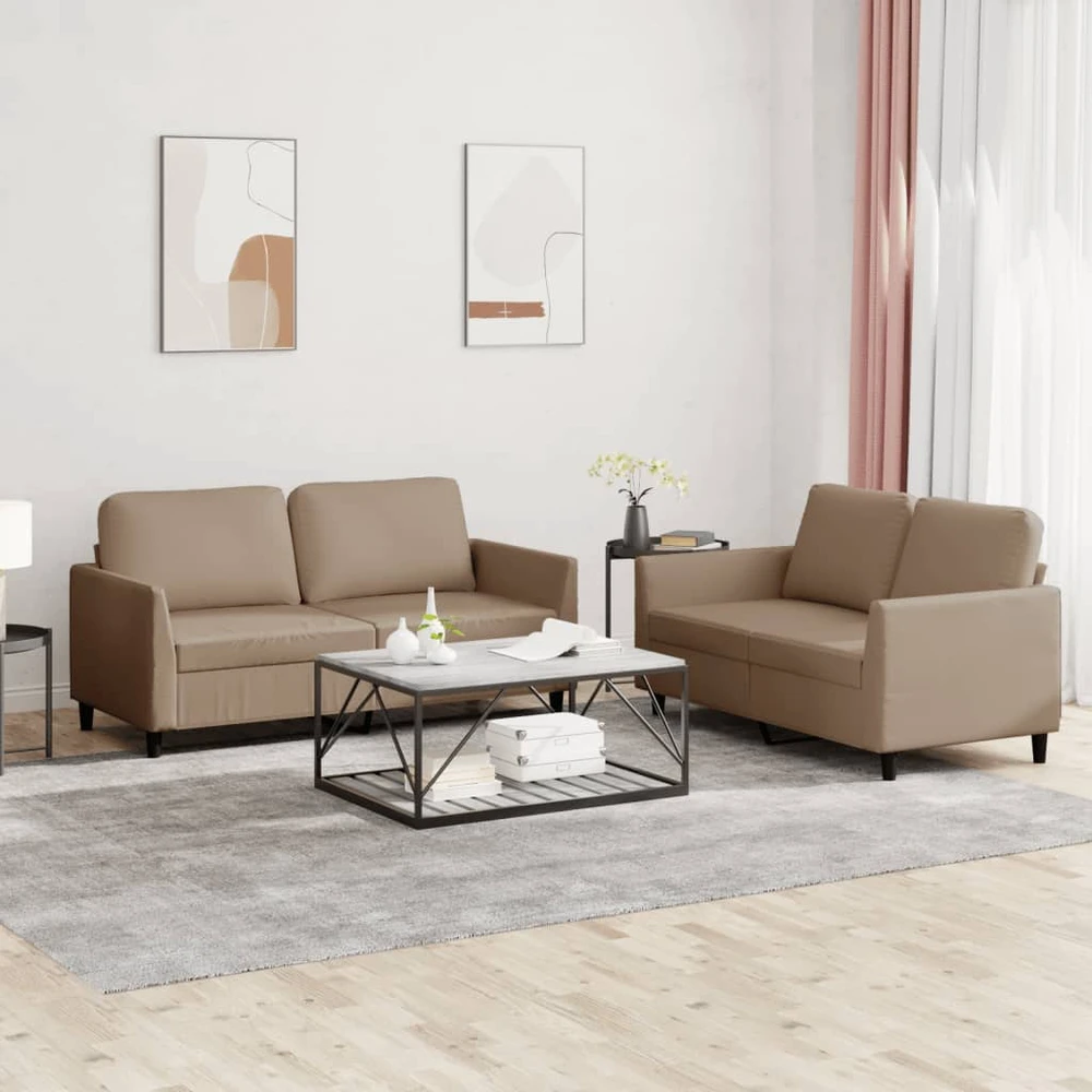Sofa Sofos komplektas su pagalvėmis, 2 dalių, kapučino, dirbtinė oda