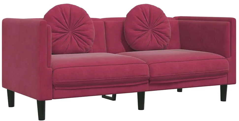 Sofa Sofos komplektas su pagalvėmis, 2 dalių, vyno, aksomas
