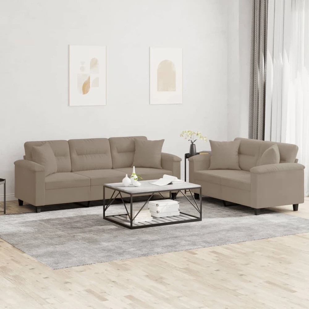 Sofa Sofos komplektas su pagalvėmis, 2 dalių, taupe, audinys